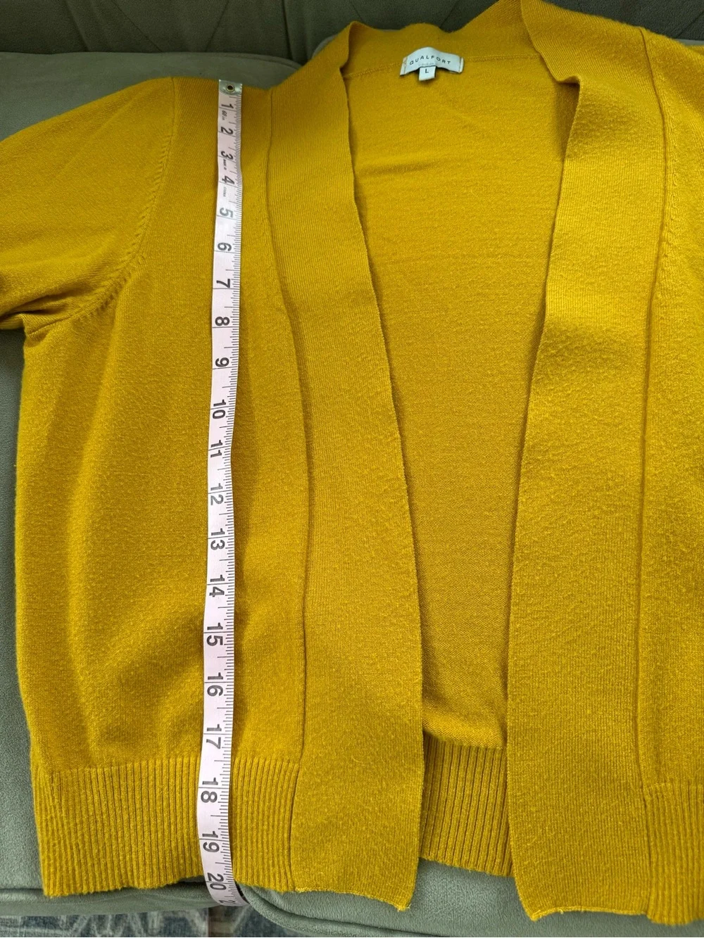 Qualfort Mustard Open-Front Knit Cardigan Sweater, Cropped Length, Large